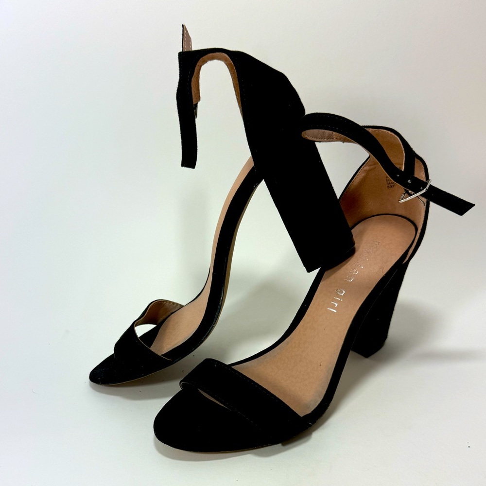 Madden Girl Black Suede High Heel Dress Sandals with adjustable ankle strap